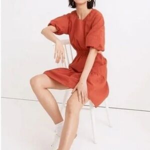 Madewell Seersucker Puff-Sleeve Cutout Mini Dress